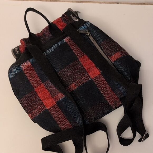 Lesportsac Checkered Plaid Small Backpack Black Red Cinch Bag Pockets Flap main image 7